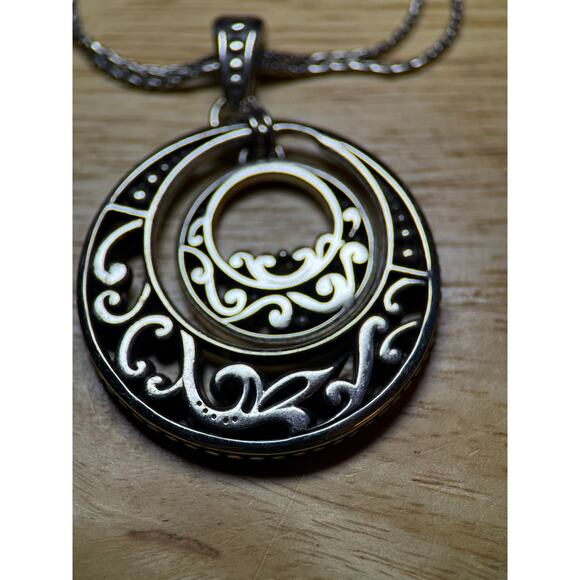 Brighton Double  Chain  Double Circle  Pendant 15-17 inch Silver Plated - Picture 8 of 10